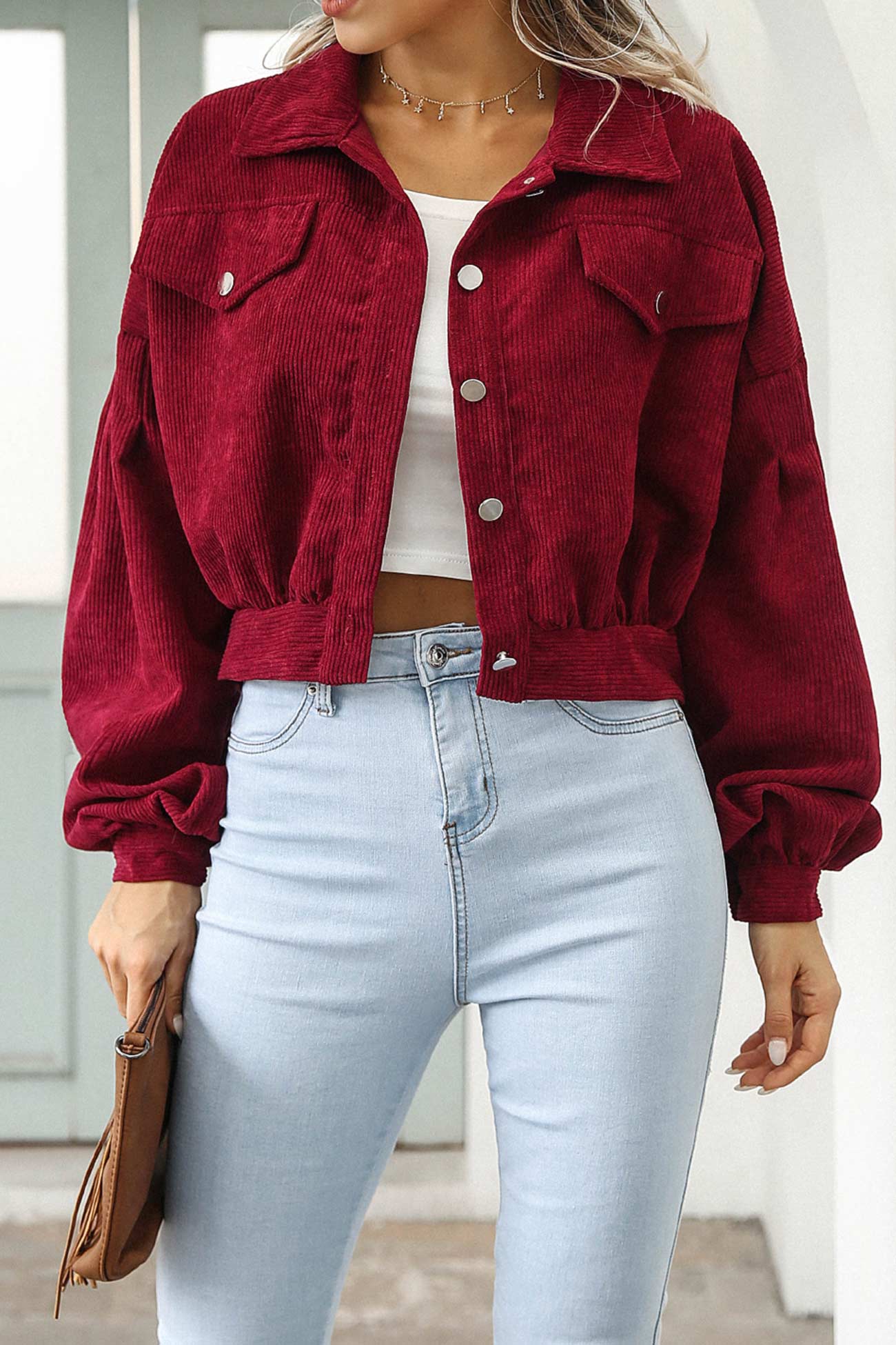 Mia | Single-breasted, short corduroy jacket