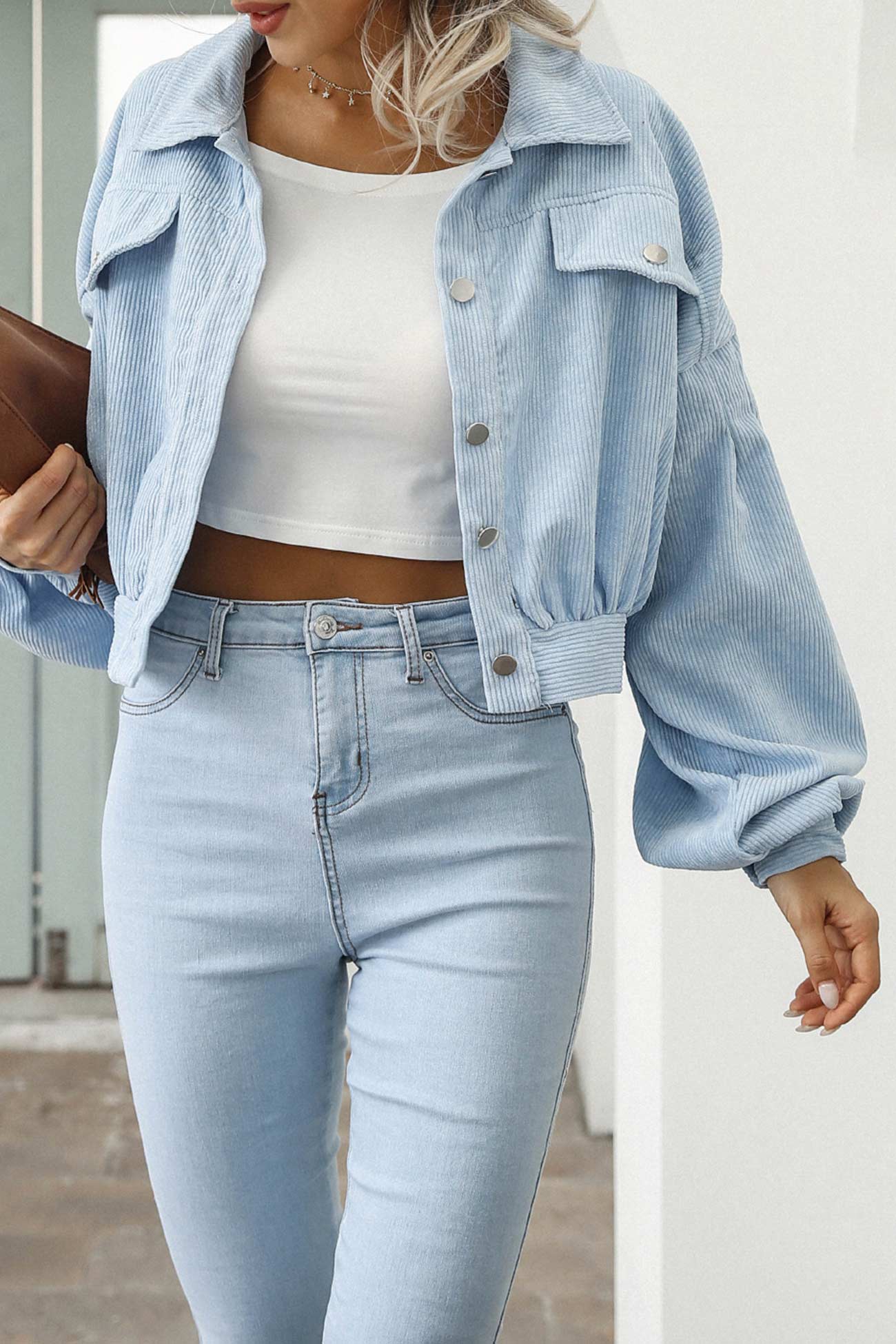 Mia | Single-breasted, short corduroy jacket