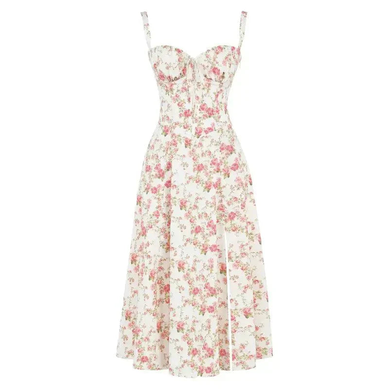 Samantha | Women’s Corset Midi Dress Flowing Skirt