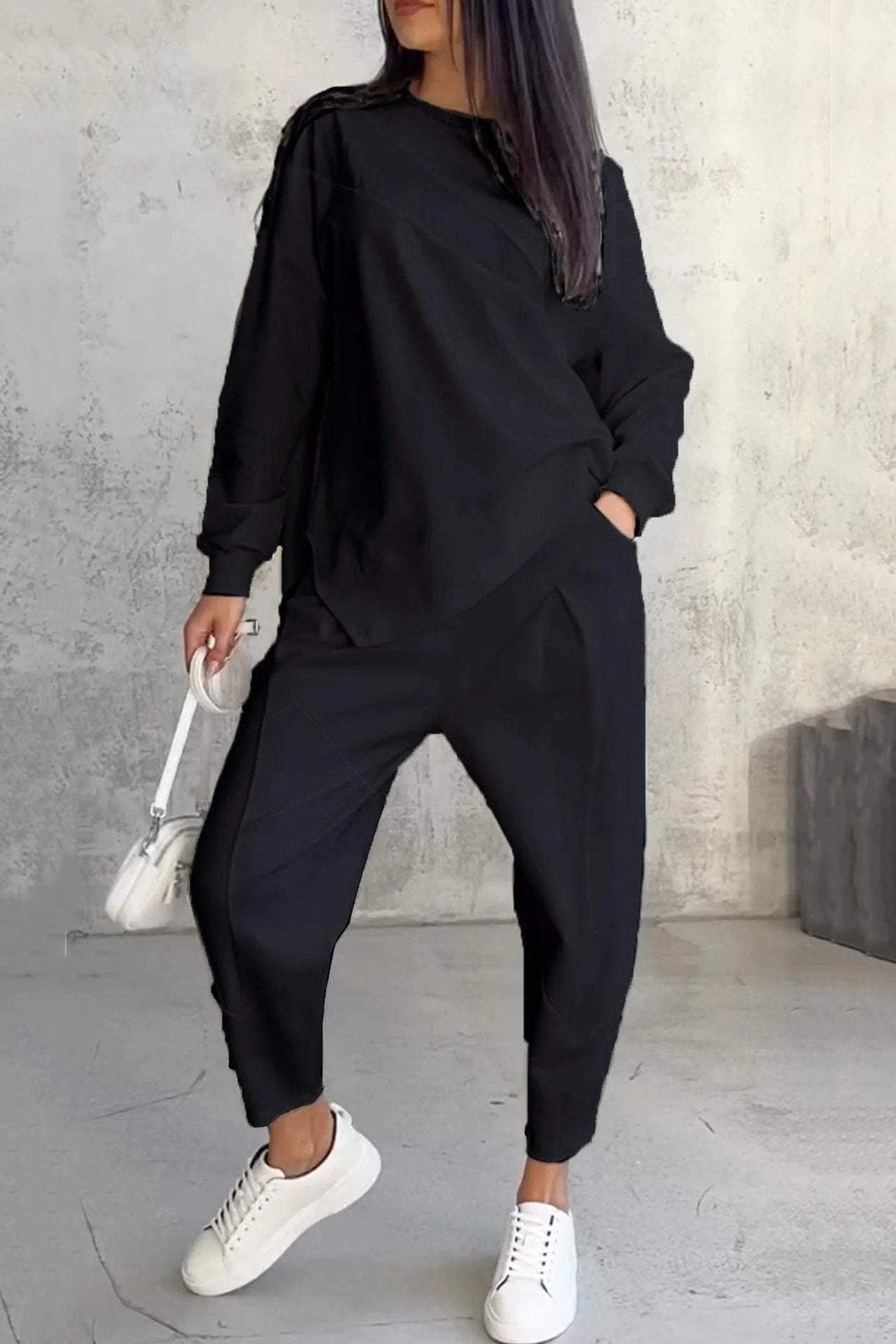 Miriam | Crew neck sweatshirt suits with irregular hem