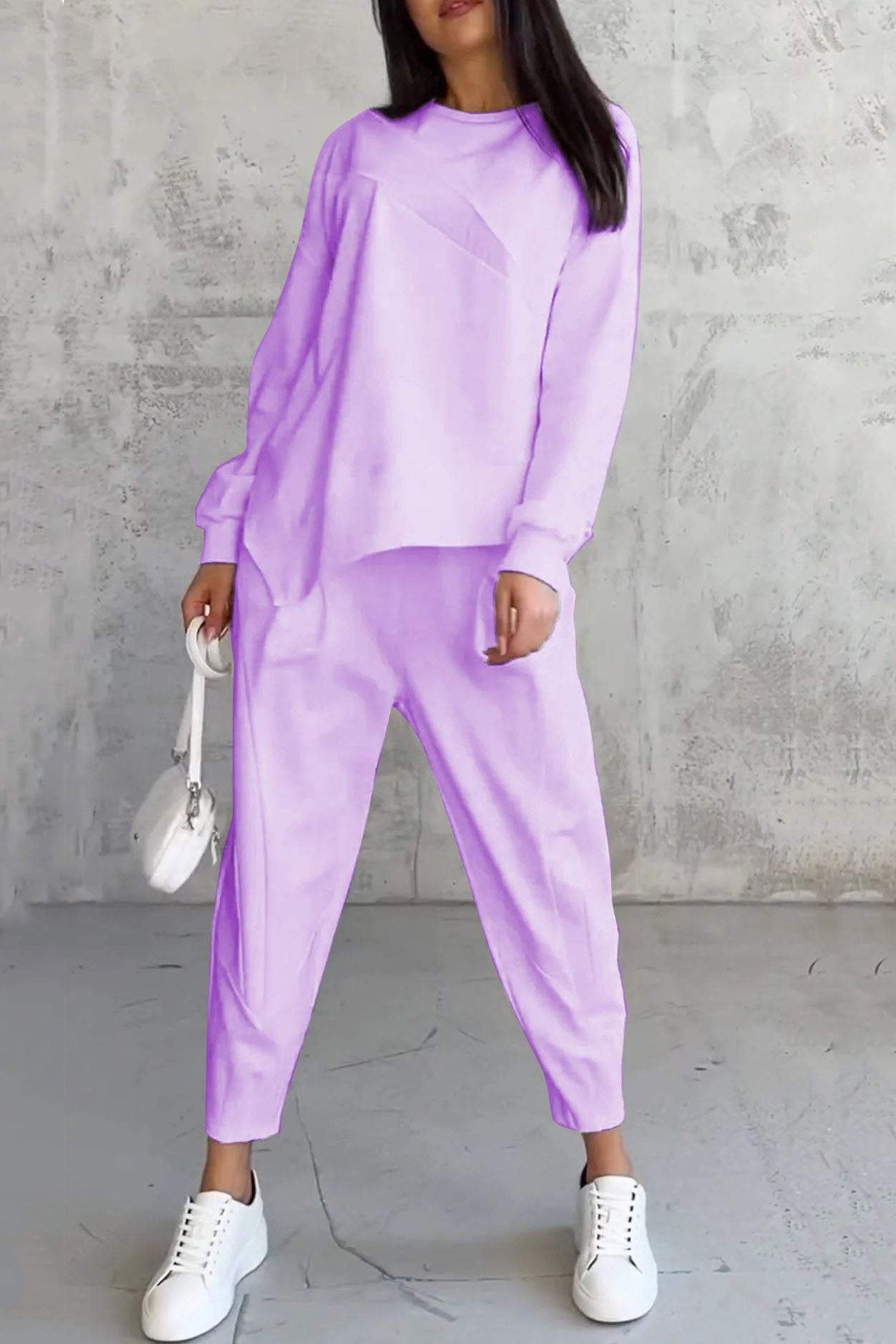 Miriam | Crew neck sweatshirt suits with irregular hem