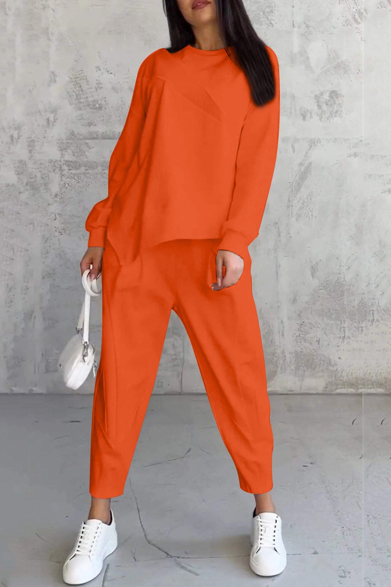 Miriam | Crew neck sweatshirt suits with irregular hem