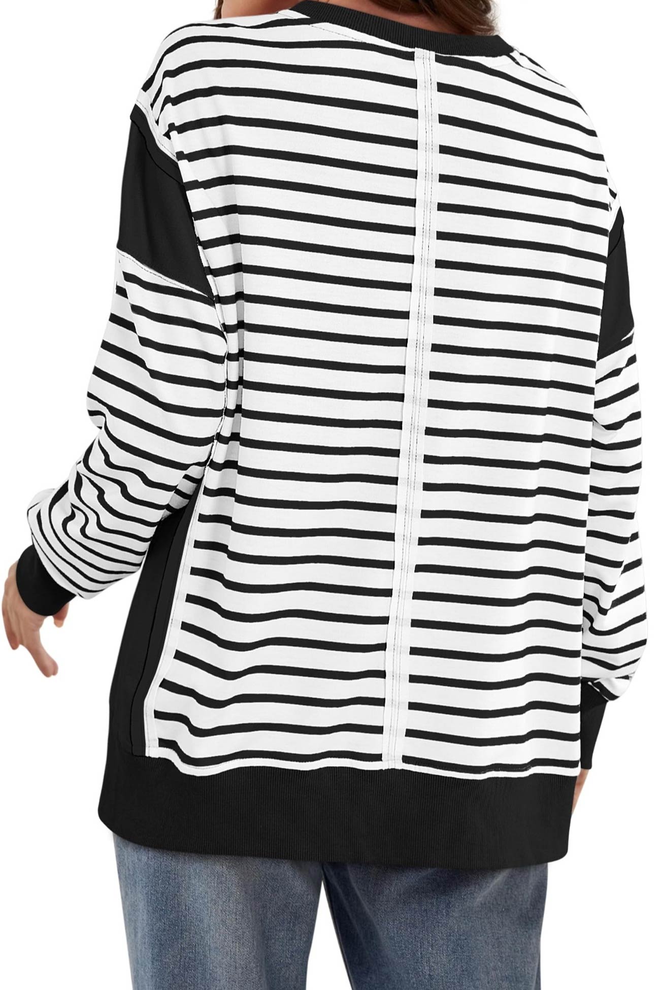 Lilian | Striped patchwork crew neck sweatshirt