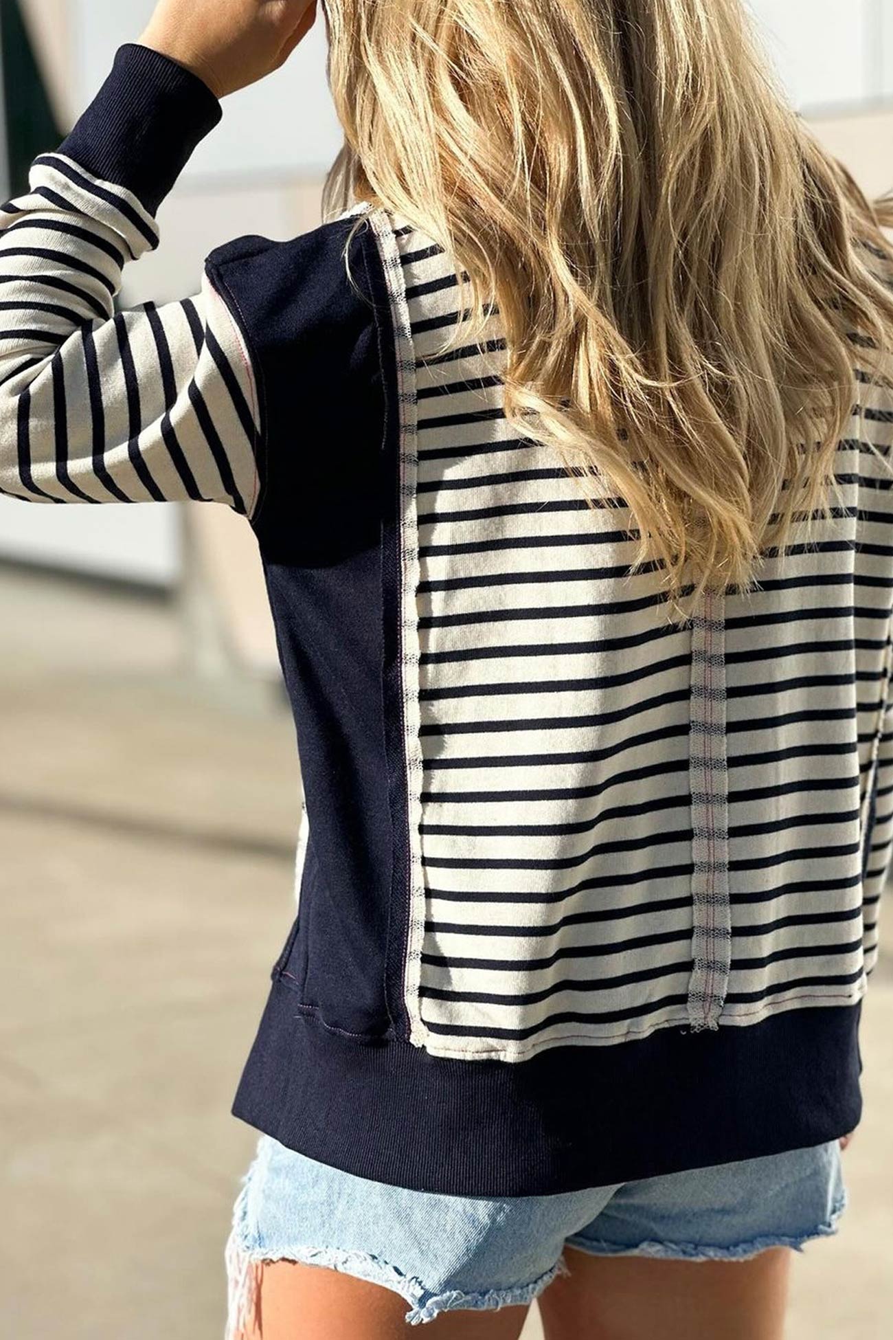Lilian | Striped patchwork crew neck sweatshirt