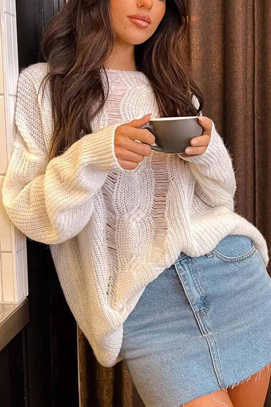 Linda | Hollow knit crew neck sweater