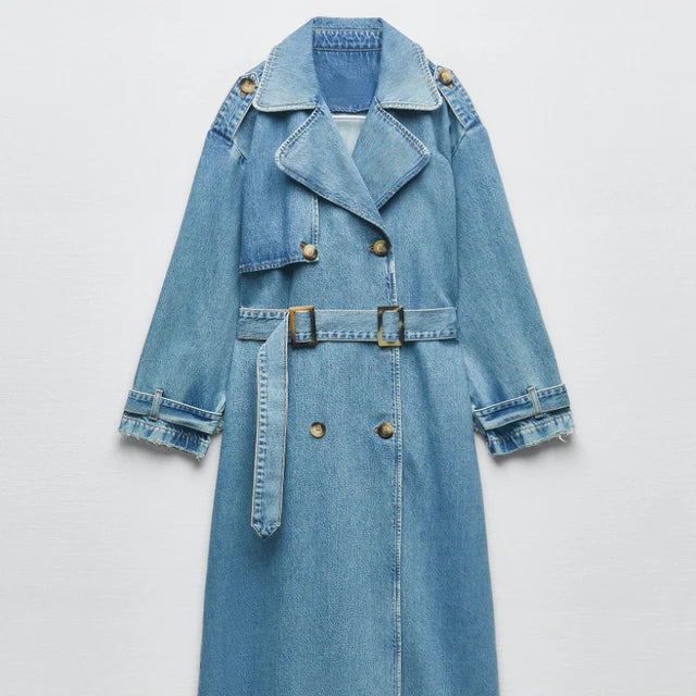 Henriette | elegant long denim trench coat for women