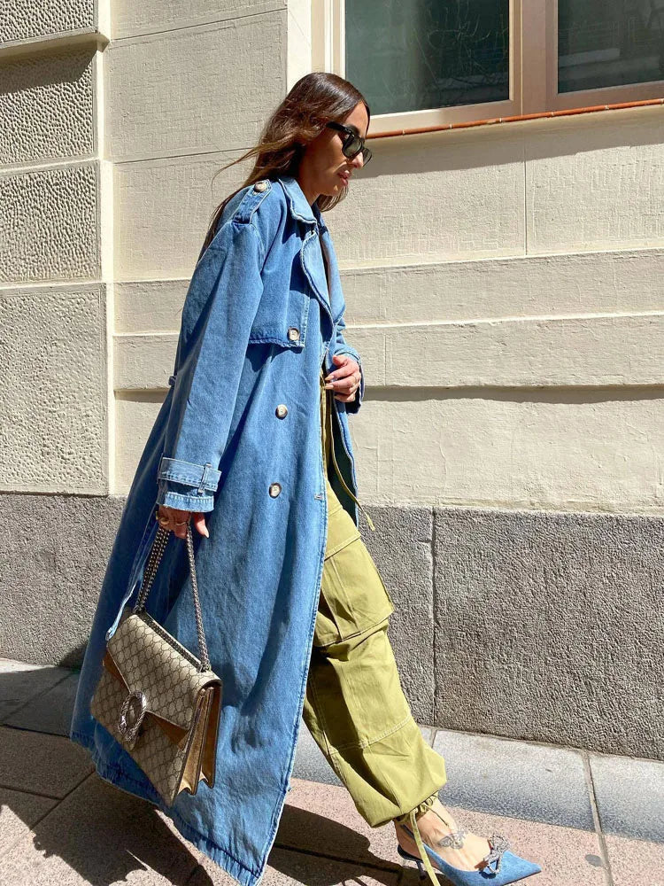 Henriette | elegant long denim trench coat for women