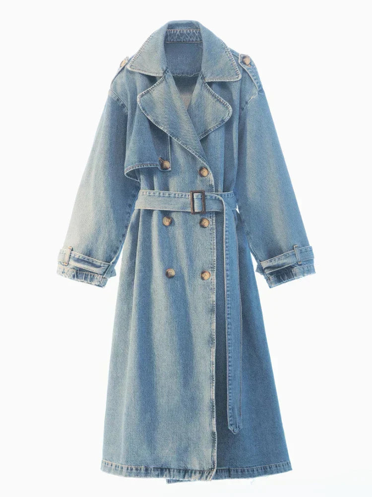 Henriette | elegant long denim trench coat for women