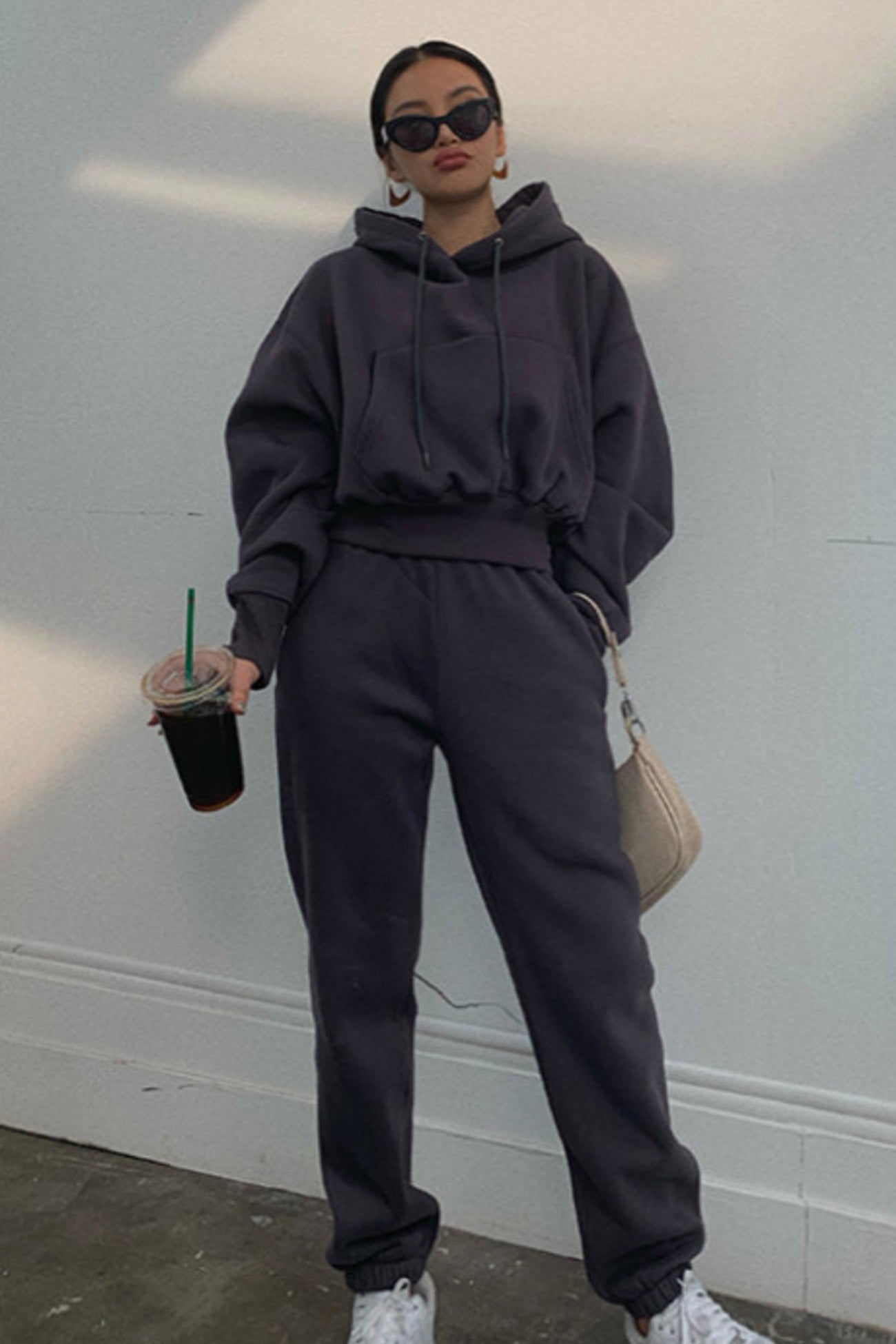 Margrit | Hooded drawstring crop top with sweatpants