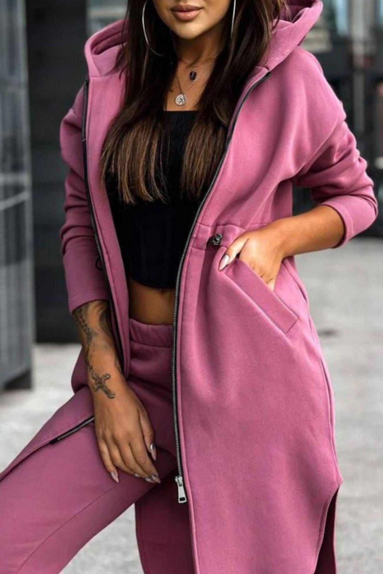 Alida | Mid-length hoodie pants set with elastic waist