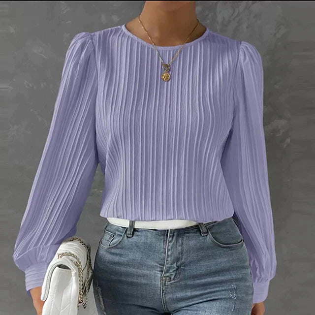 Carina® | Striped Blouse Round Neck Blouse