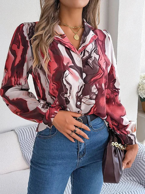 Lorene® | Marble Print Shirt Airy Summer Blouse For Women