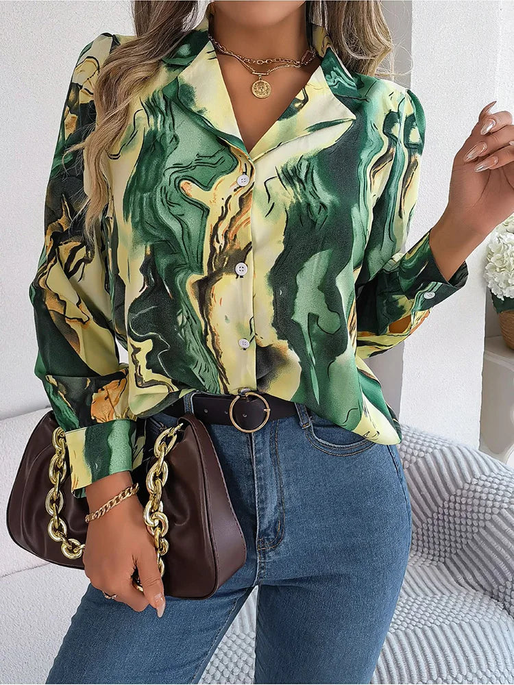 Lorene® | Marble Print Shirt Airy Summer Blouse For Women
