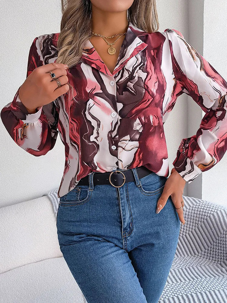 Lorene® | Marble Print Shirt Airy Summer Blouse For Women