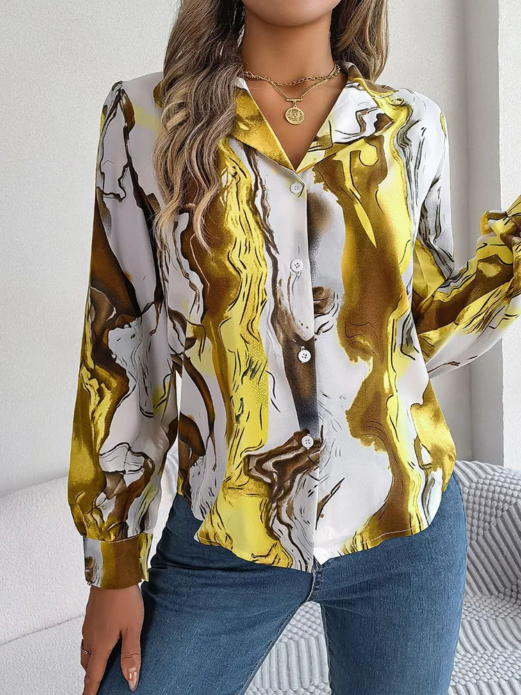 Lorene® | Marble Print Shirt Airy Summer Blouse For Women