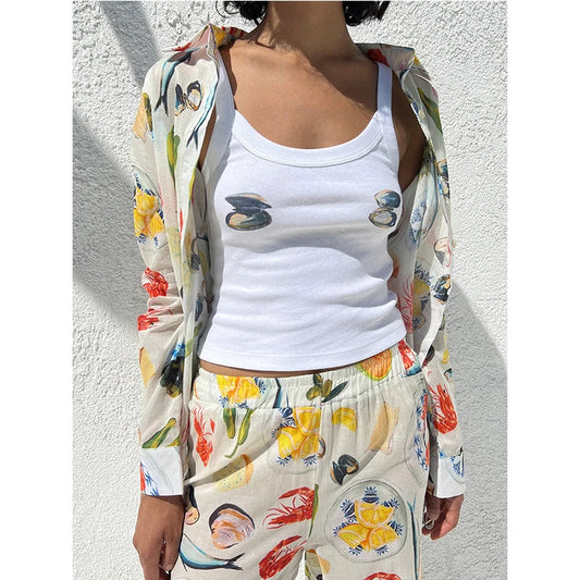 Cartoon Print O-Neck Crop Top