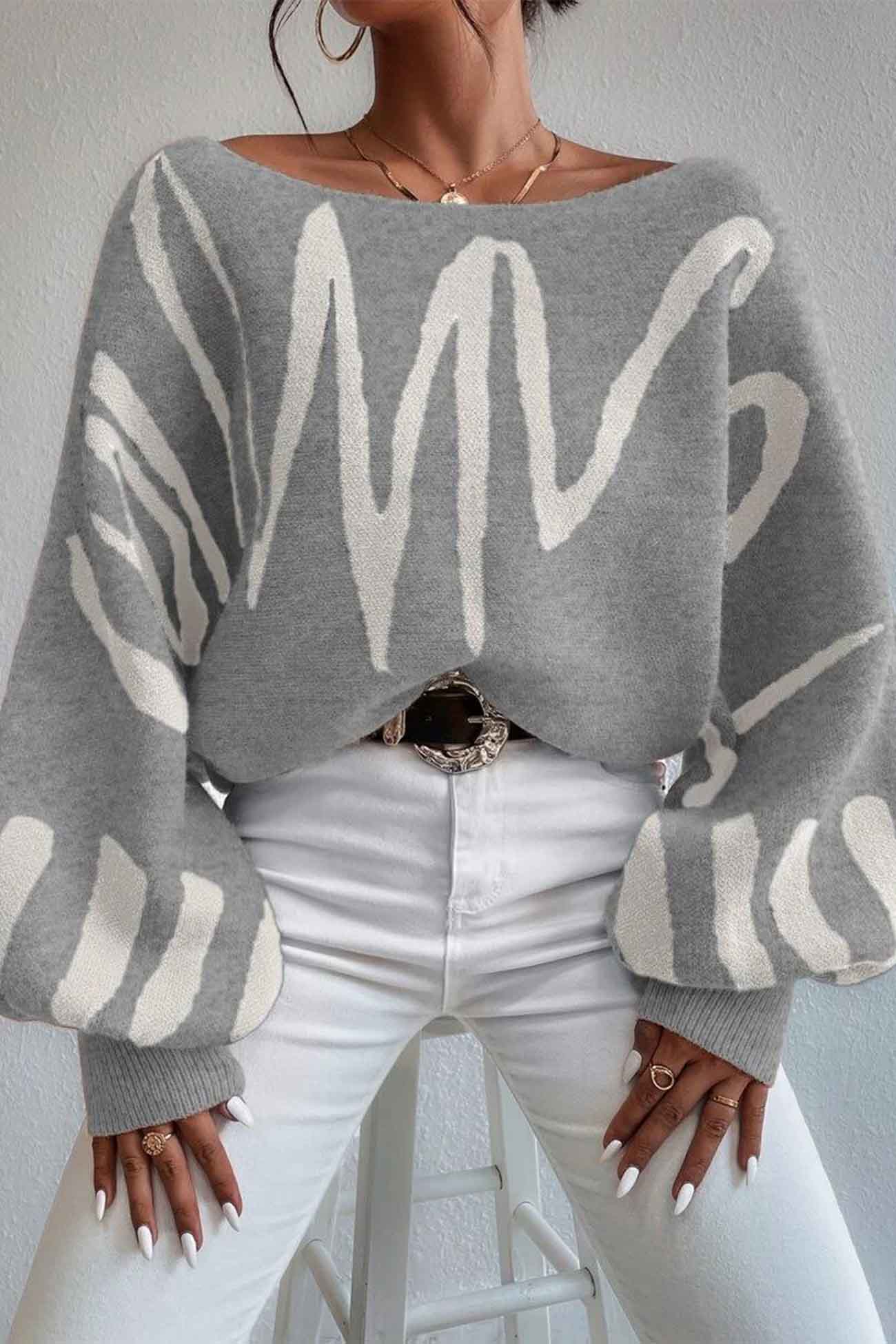 Anika | Knitted sweater with geometric lantern sleeves