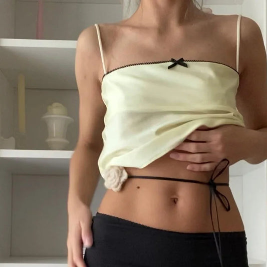 Satin Bowknot Spaghetti Crop Top