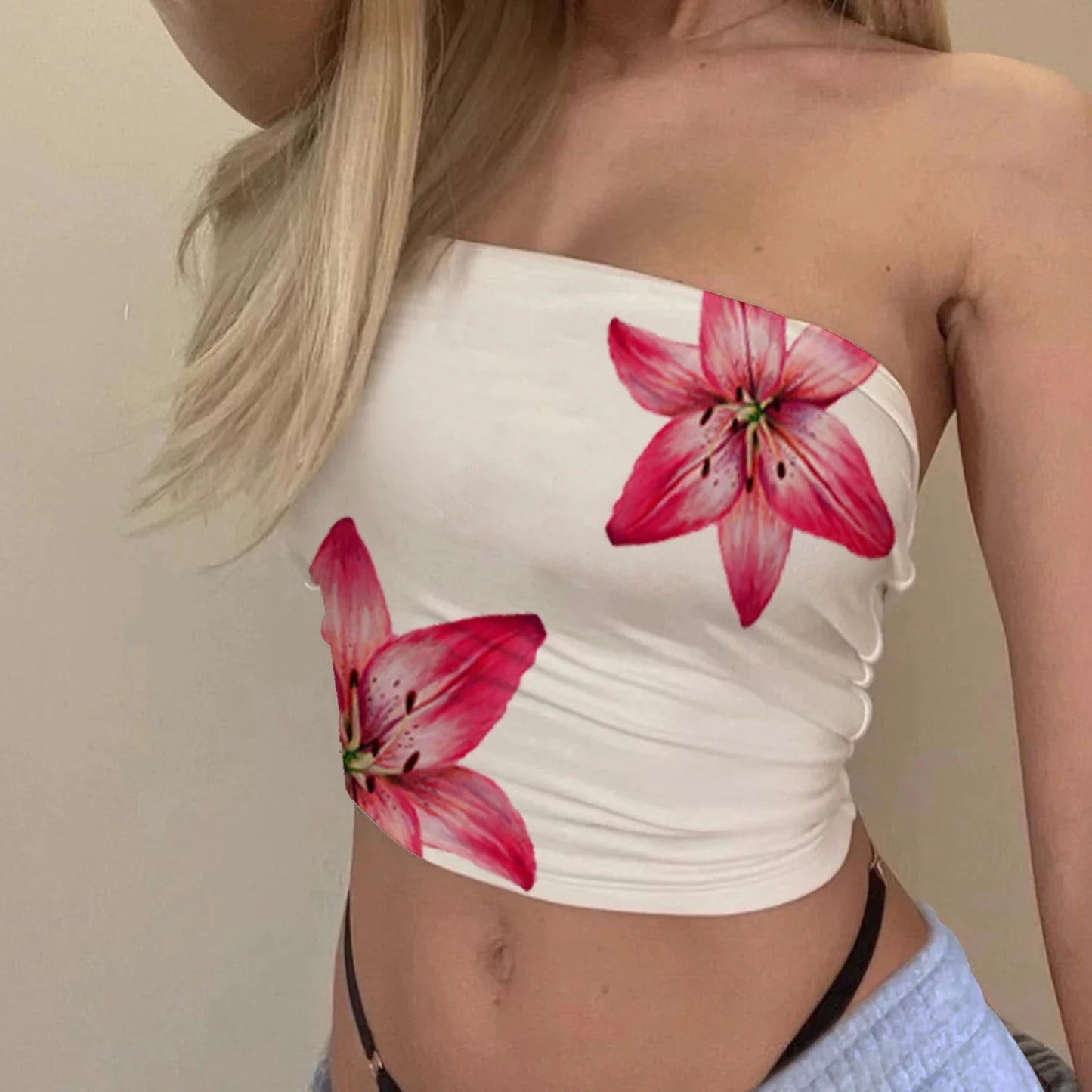 Vintage Strapless Slim Crop Top