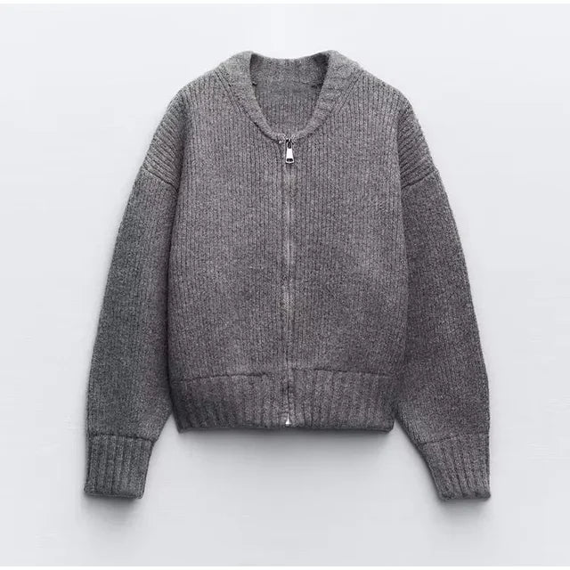 Karla | Gray O-neck knitted women's sweater, fashion jacket