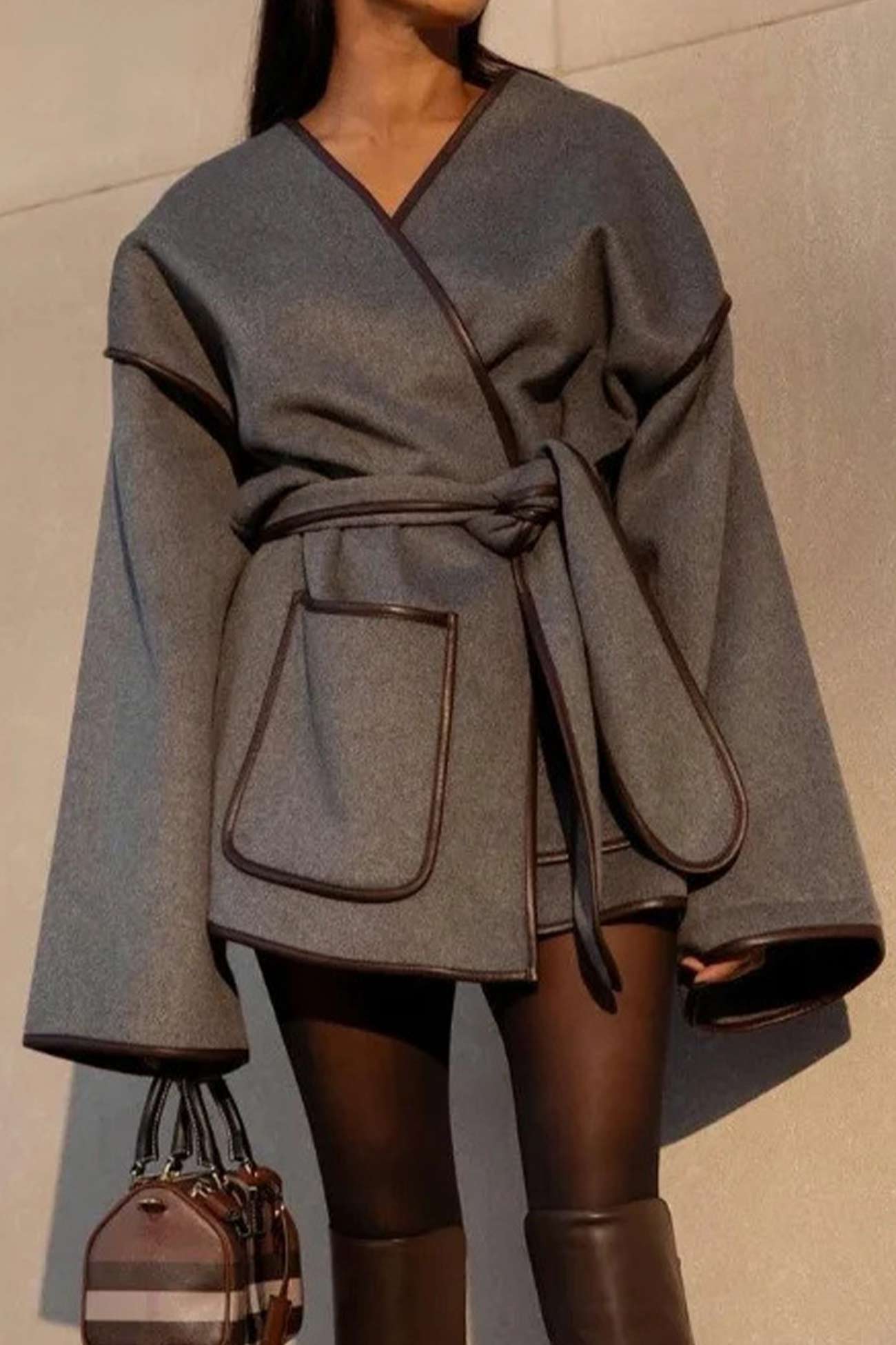 Birgit | Gray blanket coat with pocket belt