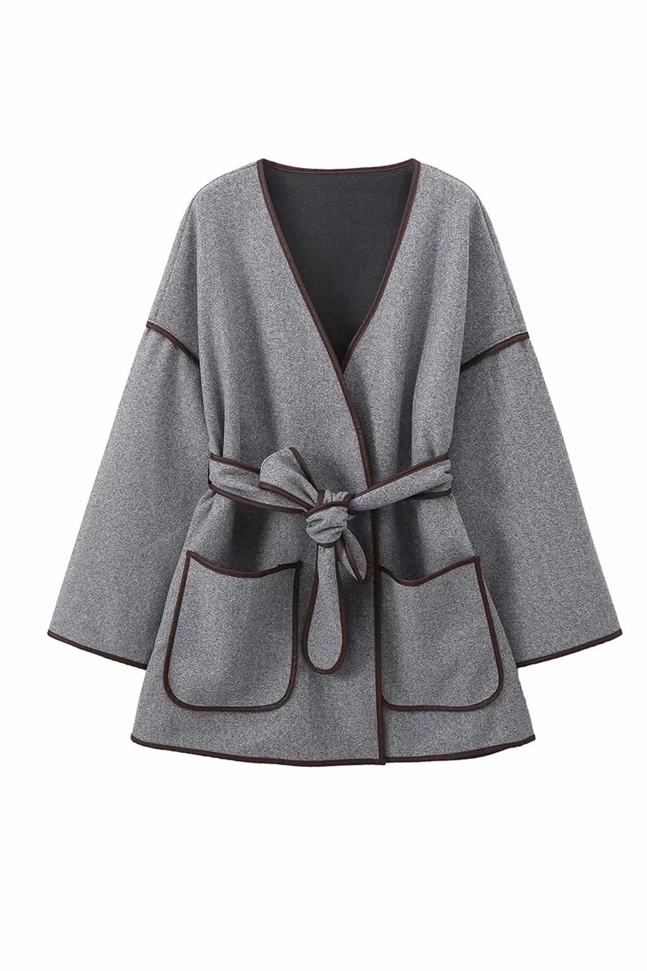 Birgit | Gray blanket coat with pocket belt