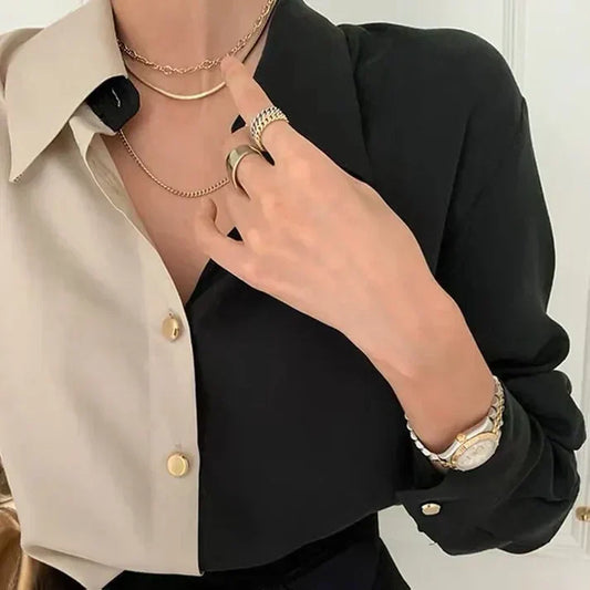 Bryda® | Vintage Two-Tone Long Sleeve Blouse