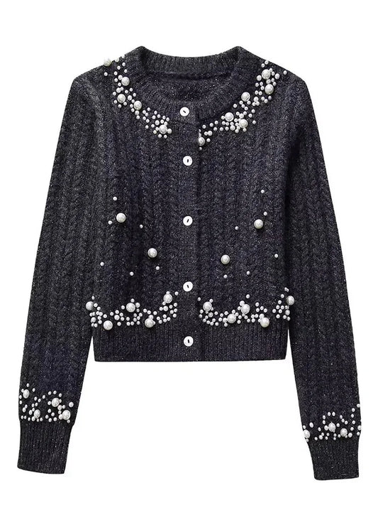 Camille | Short jacket with faux pearl embellishments
