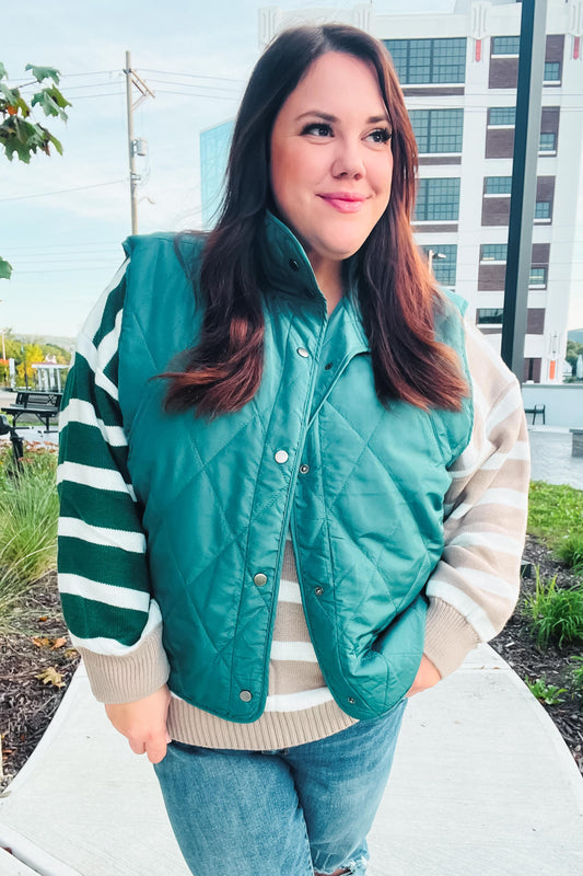 Jeanette | Weekend Ready quilted vest in hunter green with snap fasteners