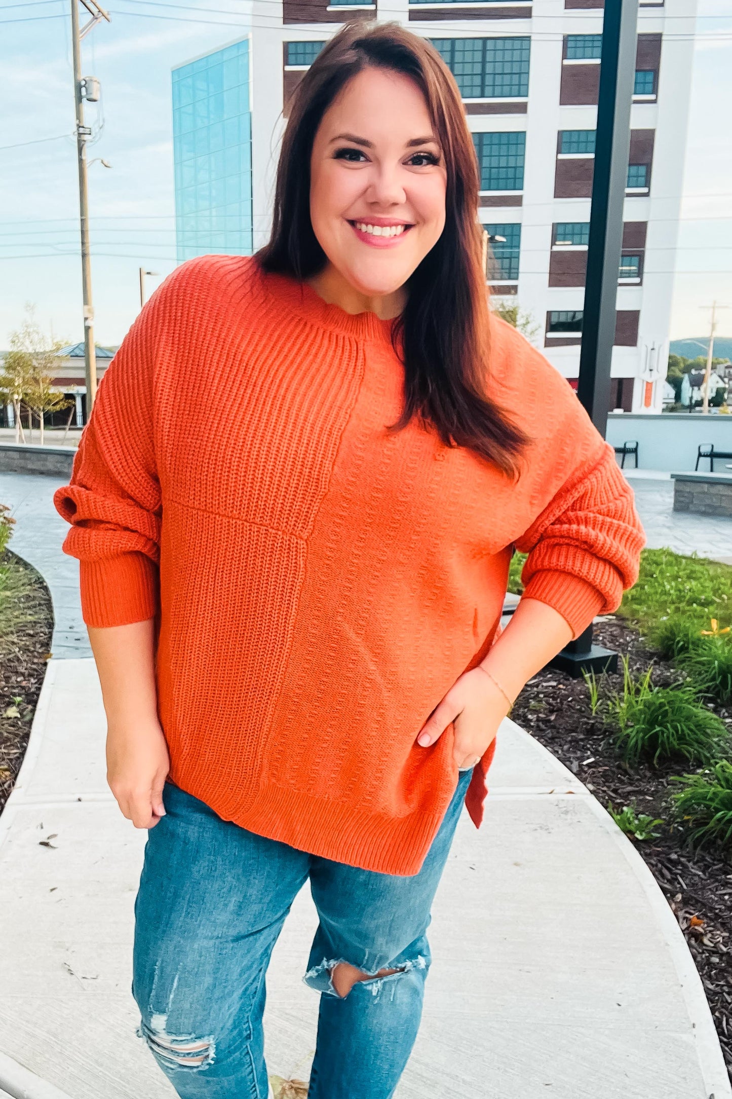 Vanessa | Autumn Vibes Pumpkin Asymmetrical Knit Sweater