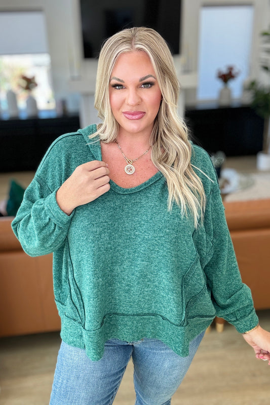 Anya | Leave It To Chance hooded scoop neck sweater in dark green