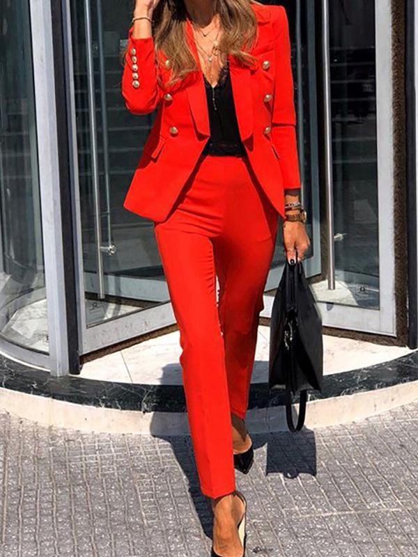 Reina® | Two-Piece Combination Of Double-Breasted Blazer And Elegant Trousers For Women