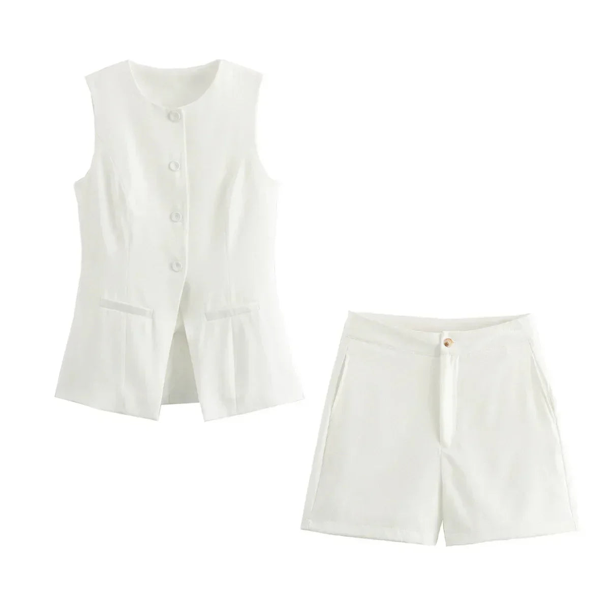 Pilar® | Elegant women's two-piece set vintage short sleeve button placket
