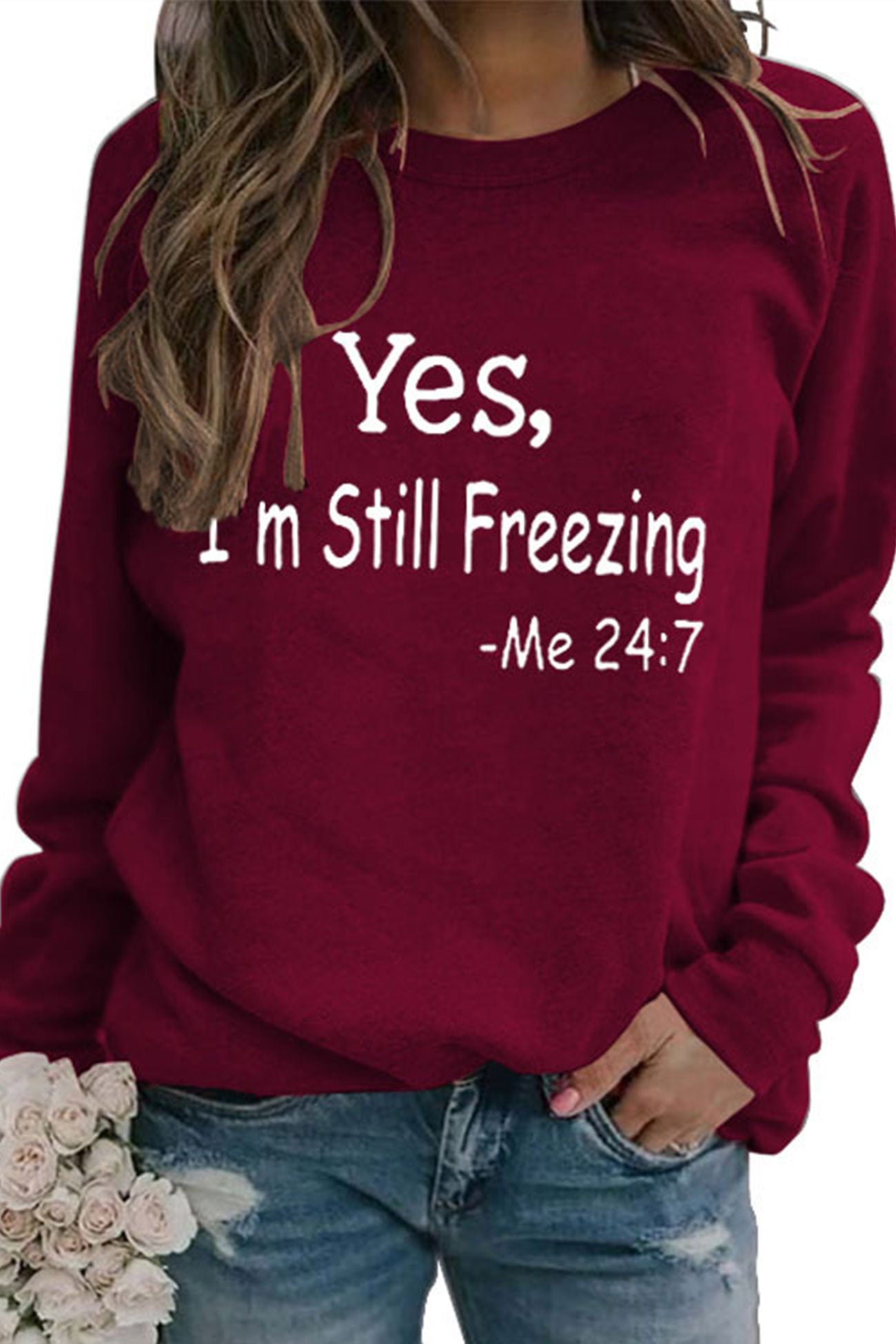 Andrea | I'm Still Freezing printed sweatshirt.