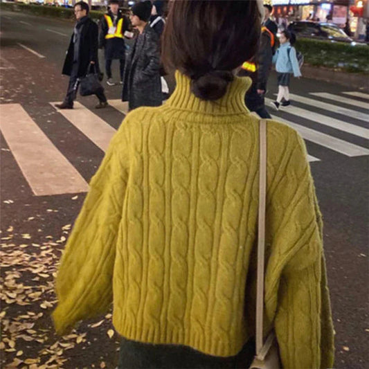 Casual Loose Vintage Solid Color Pullover Sweater