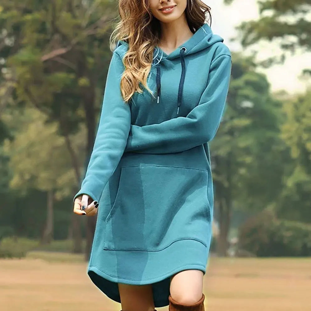 Agustina | Long women's sweatshirt with hood and large front pocket