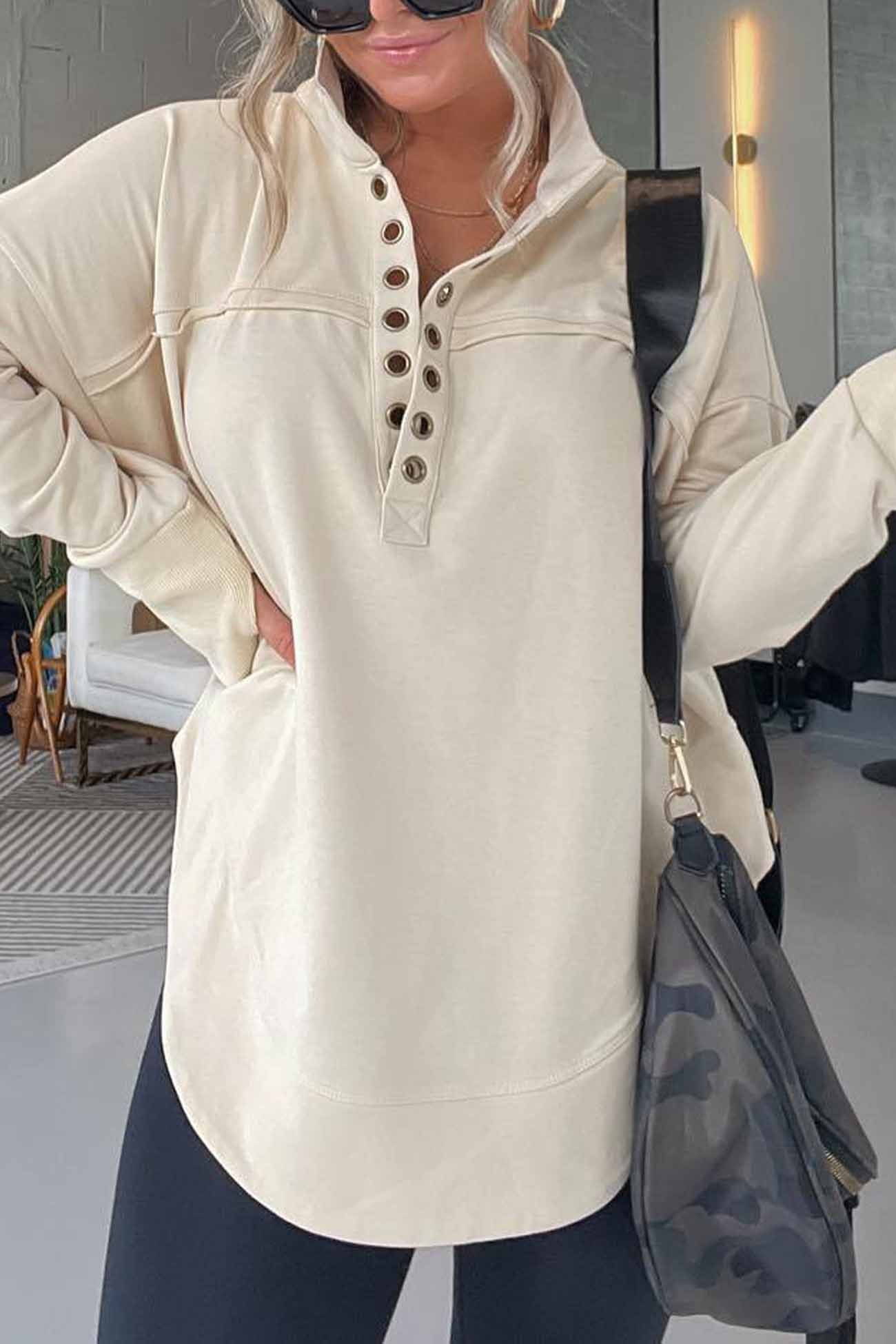 Marianna | Solid long sleeve sweatshirt with buttons