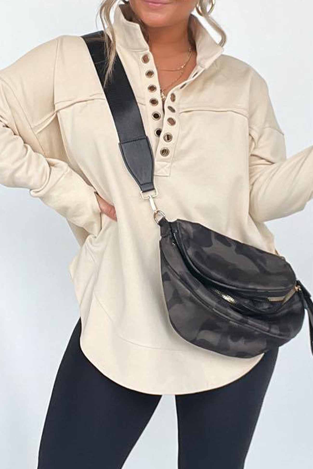 Marianna | Solid long sleeve sweatshirt with buttons