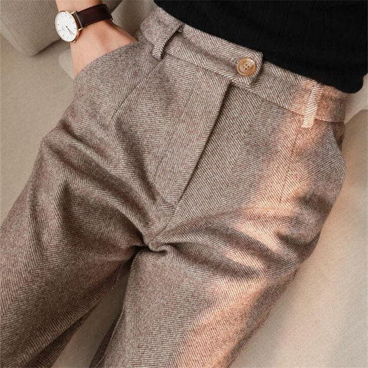 Denna | Men's Herringbone Pleated Pants