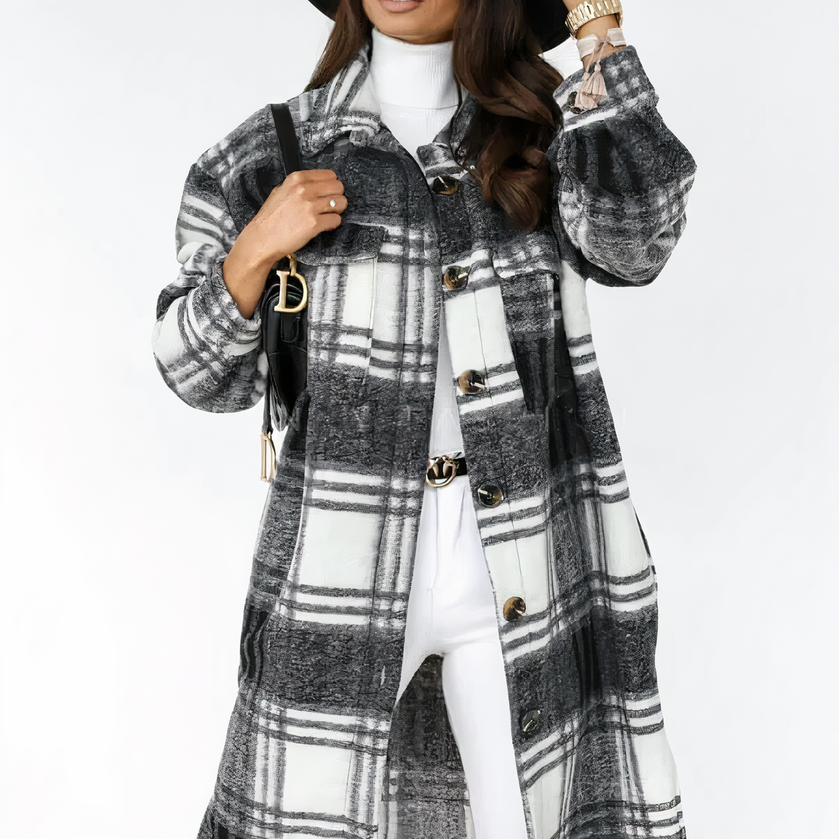 Viola® | Long winter coat with checked print