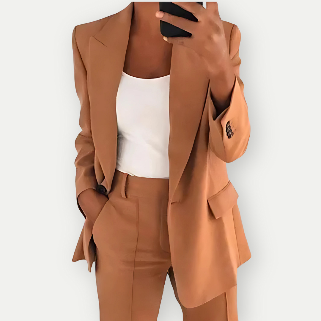 Erika® | Solid color blazer and pants set for women