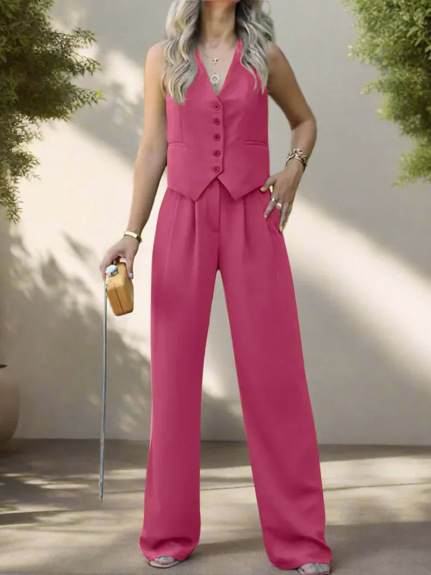 Brunella® | Elegant women's pantsuit set with V-neck and wide leg