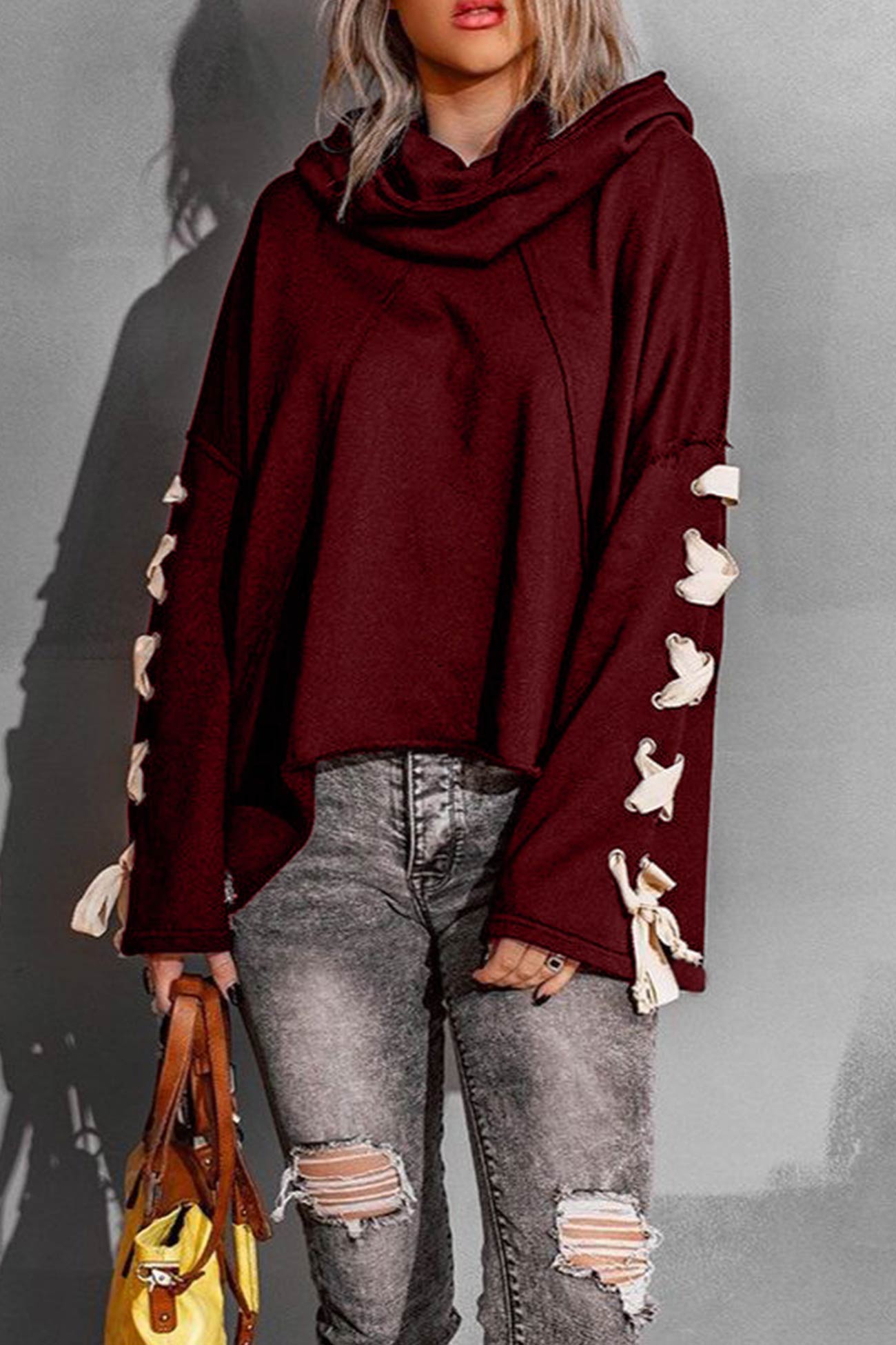 Marieke | Zip-up hoodie with a stacked collar and raw edges