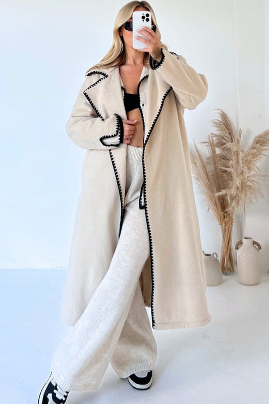 Cecilia | Long coat with lapels and lace and open front