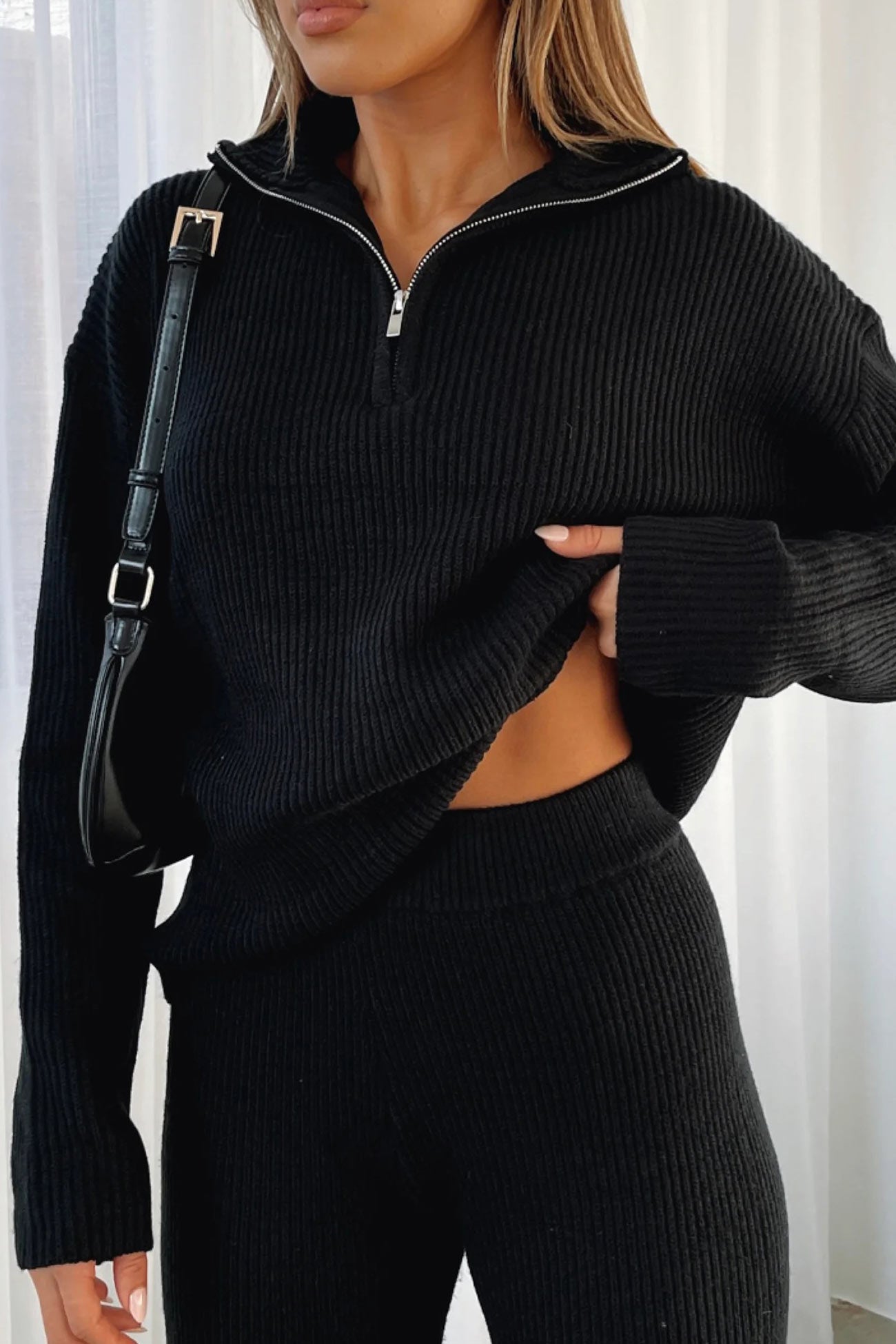 Bernadette | Two-piece outfit in ribbed knit with lapels and zip fastening
