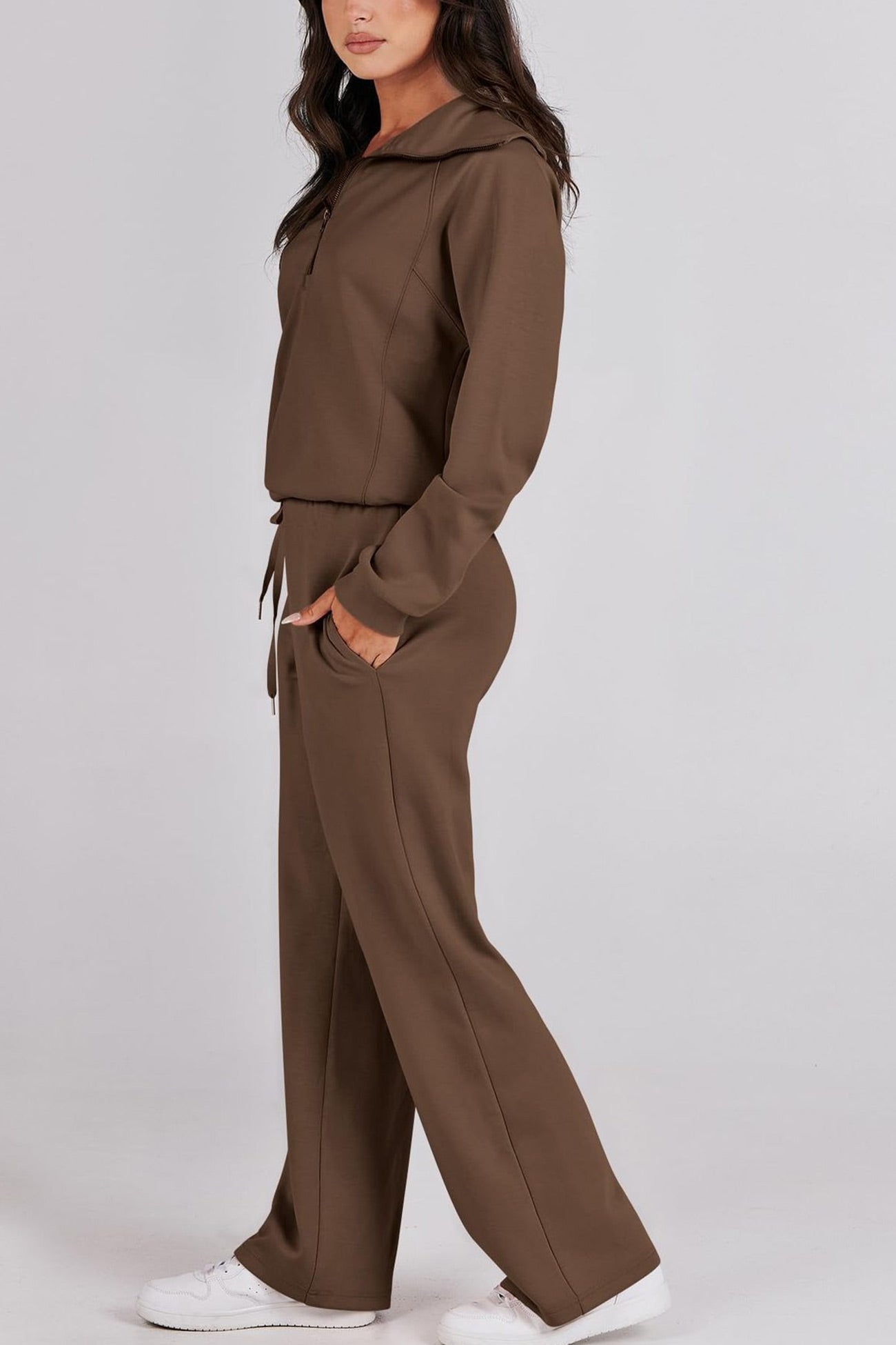 Gabriela | Lapel zip wide leg sweatshirt and long pants set