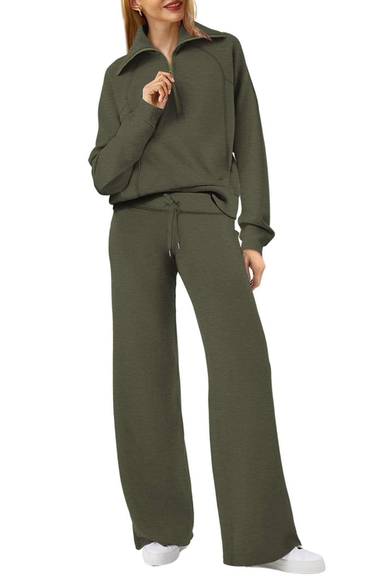 Gabriela | Lapel zip wide leg sweatshirt and long pants set