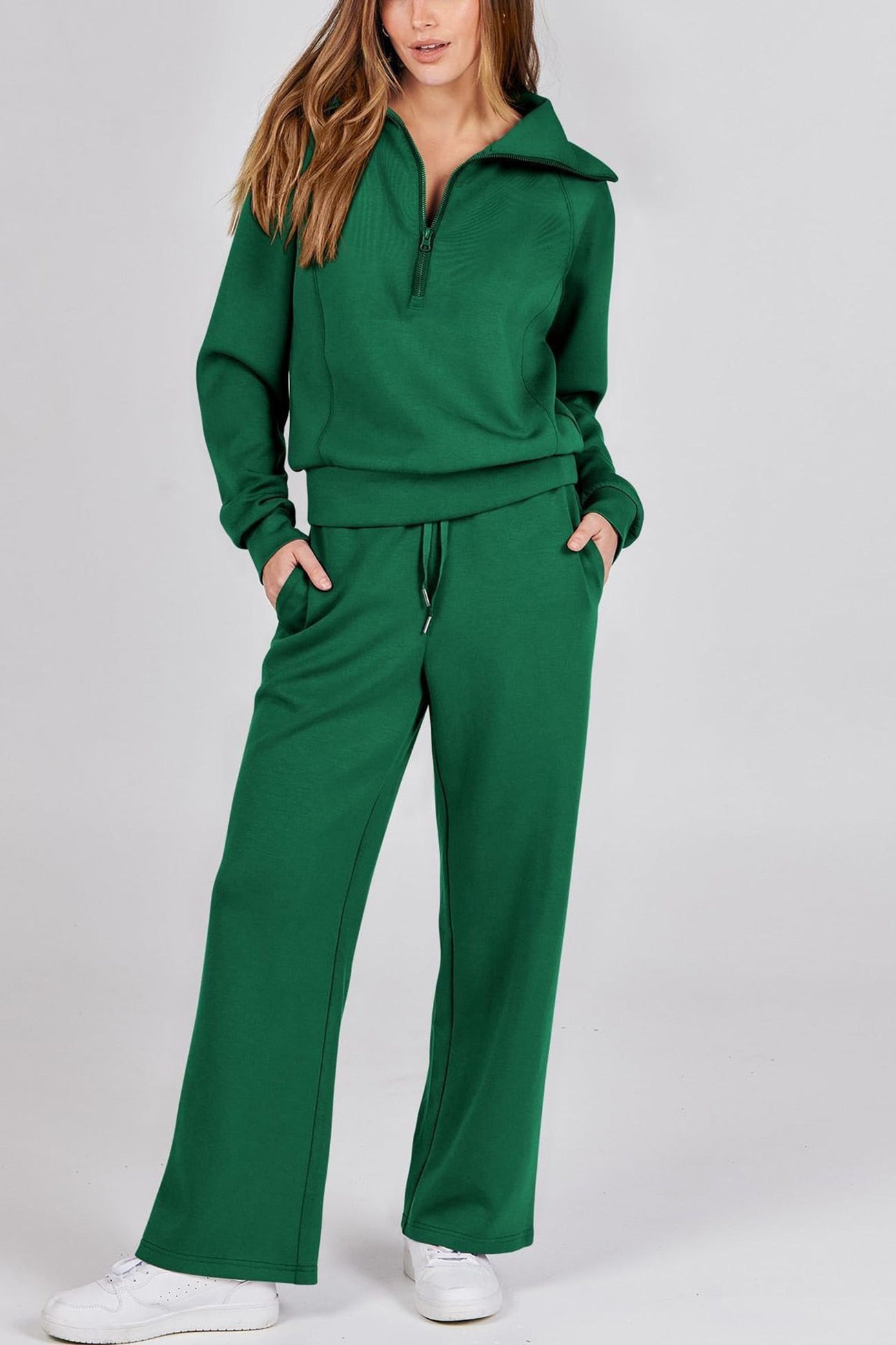 Gabriela | Lapel zip wide leg sweatshirt and long pants set