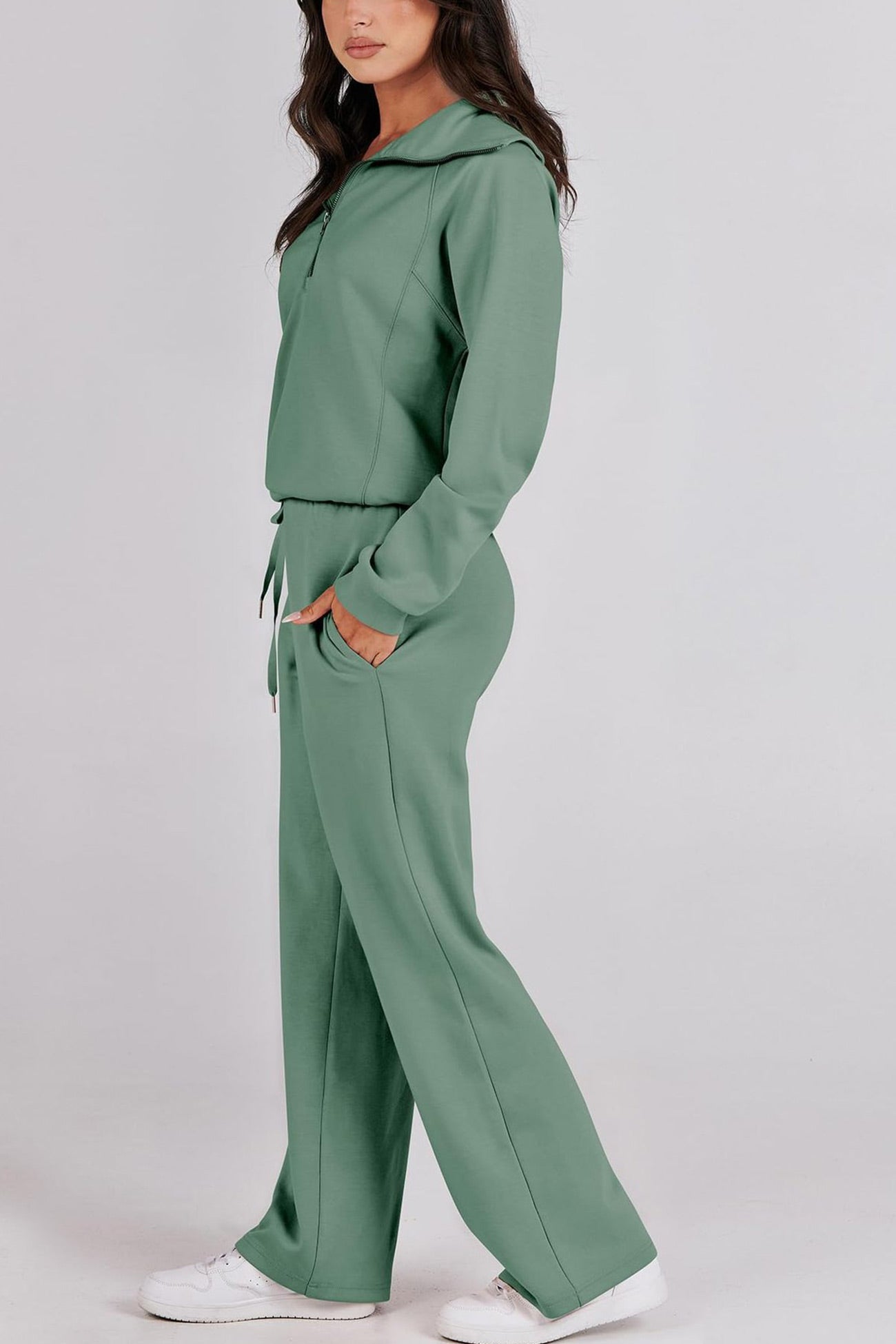 Gabriela | Lapel zip wide leg sweatshirt and long pants set