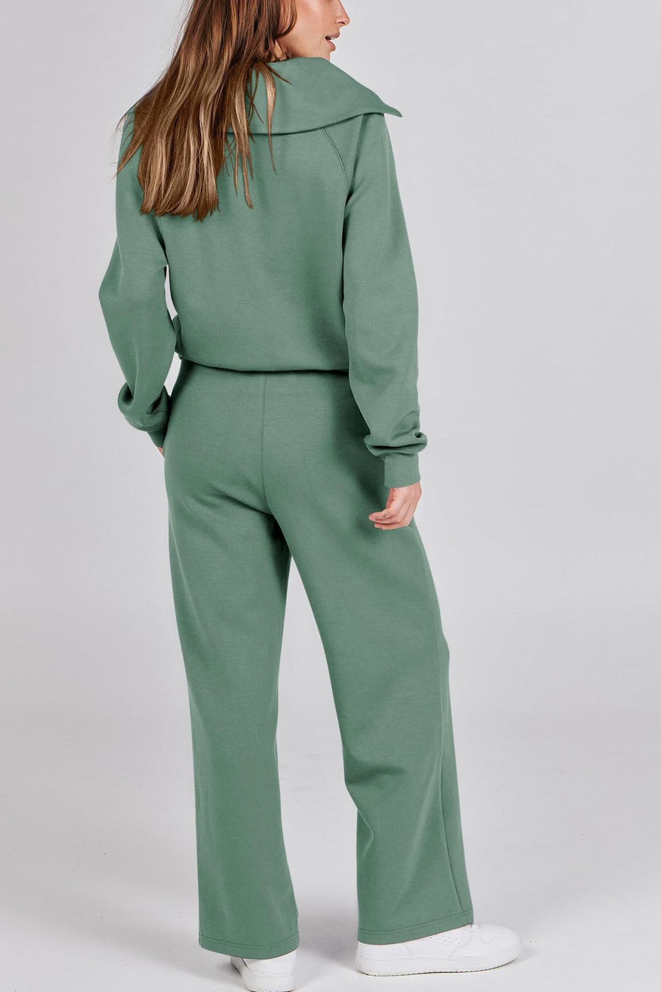 Gabriela | Lapel zip wide leg sweatshirt and long pants set